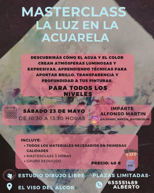 Cartel de la masterclass La luz en la acuarela del estudio Dibujo Libre