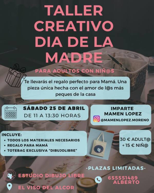 Cartel del taller creativo del Día de la Madre del estudio Dibujo Libre