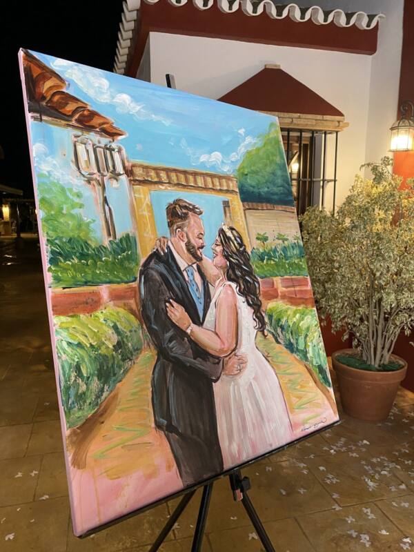 Cuadro de los novios terminado en directo durante una boda, live painting de Alberto Jurada